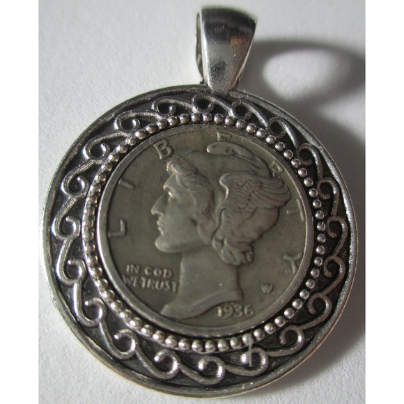 Vintage Silver Coin-Pendant-Mercury-Dime - Picture 2 of 4